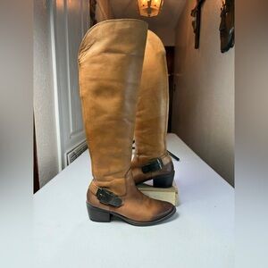 Vince Camuto Bedina Women Brown Leather Pull On Western Riding Boots Sz 7.5